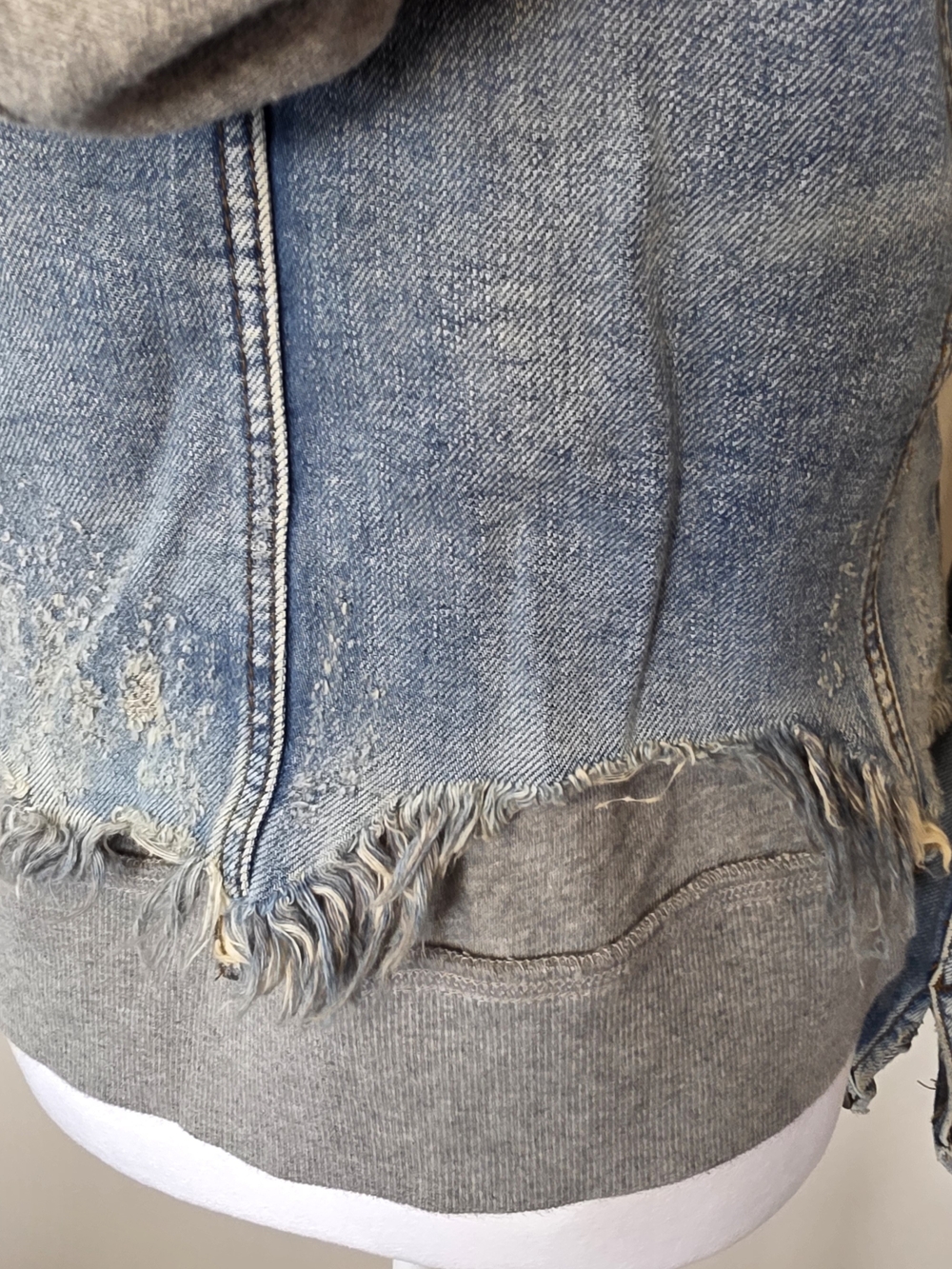 Free People Distressed Denim Sweatshirt Hoodie Jacket XS Grunge Y2K - Picture 3 of 5